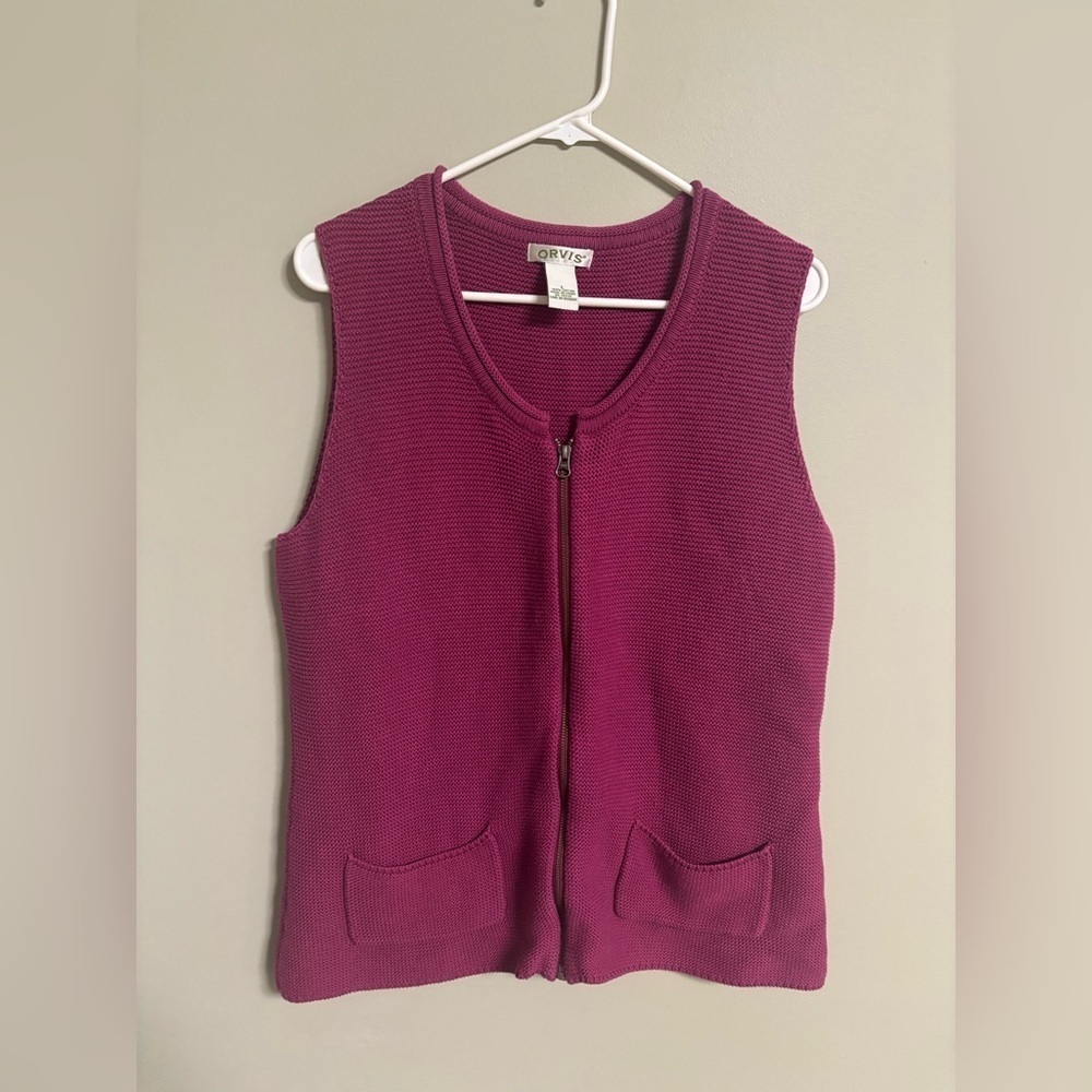 Orvis Sweater Womens Size Large Vest Jacket Knit Zip Fish Fishing Outdoors Pink